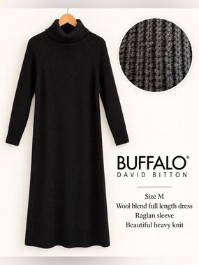 Buffalo David Bitton Wool-Blend Turtleneck Maxi Dress – Size M